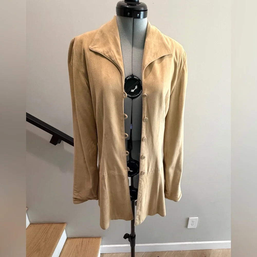 Krizia VTG Sheepskin Suede Button-Front Jacket, tan, IT40 but modern XS, EUC - Picture 9 of 15